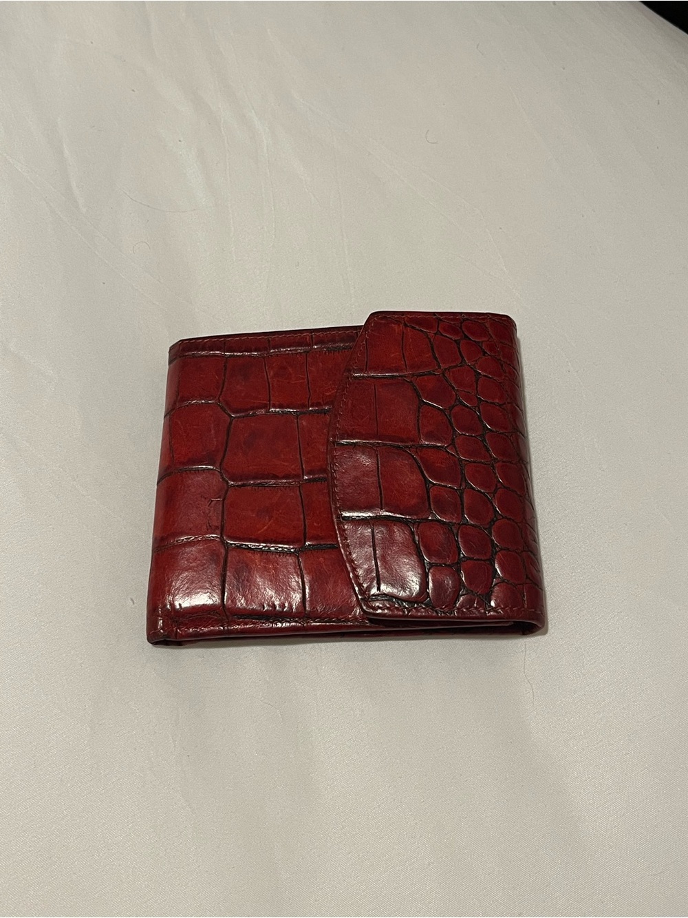 Bosca Red Croc-Embossed Leather Card Holder